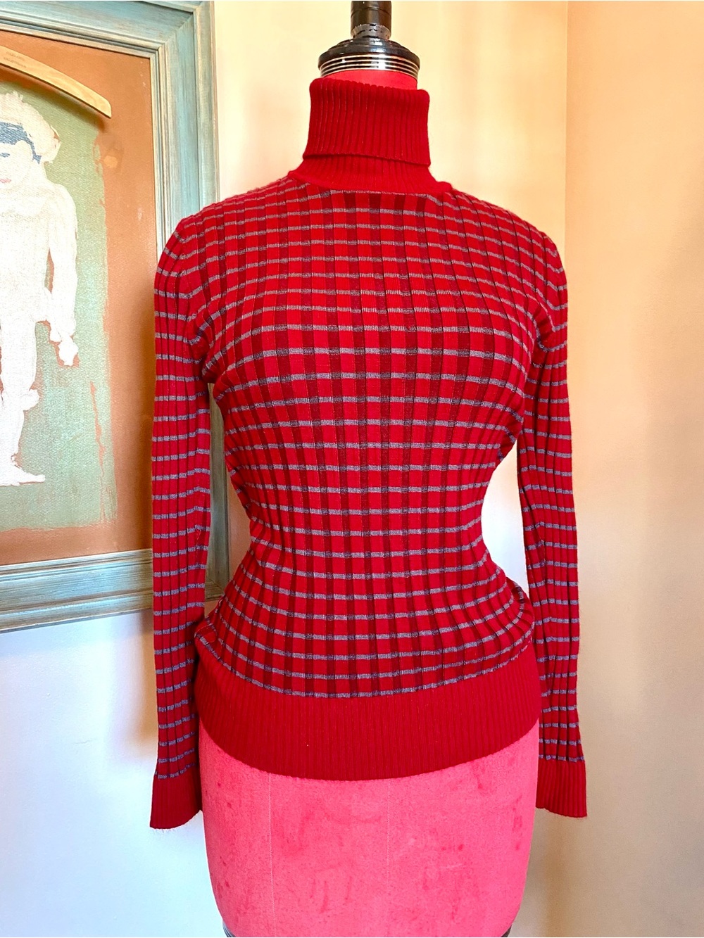 Red Plaid Turtleneck Sweater